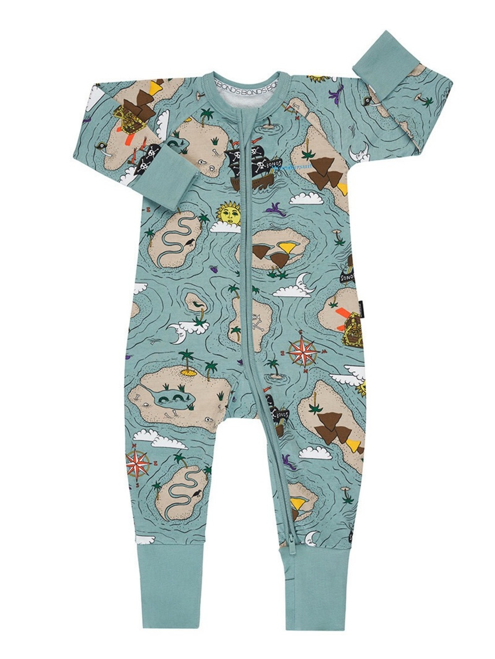Bonds Wondersuit in Pirate Treasure Print Convertible Two Way Zip Romper